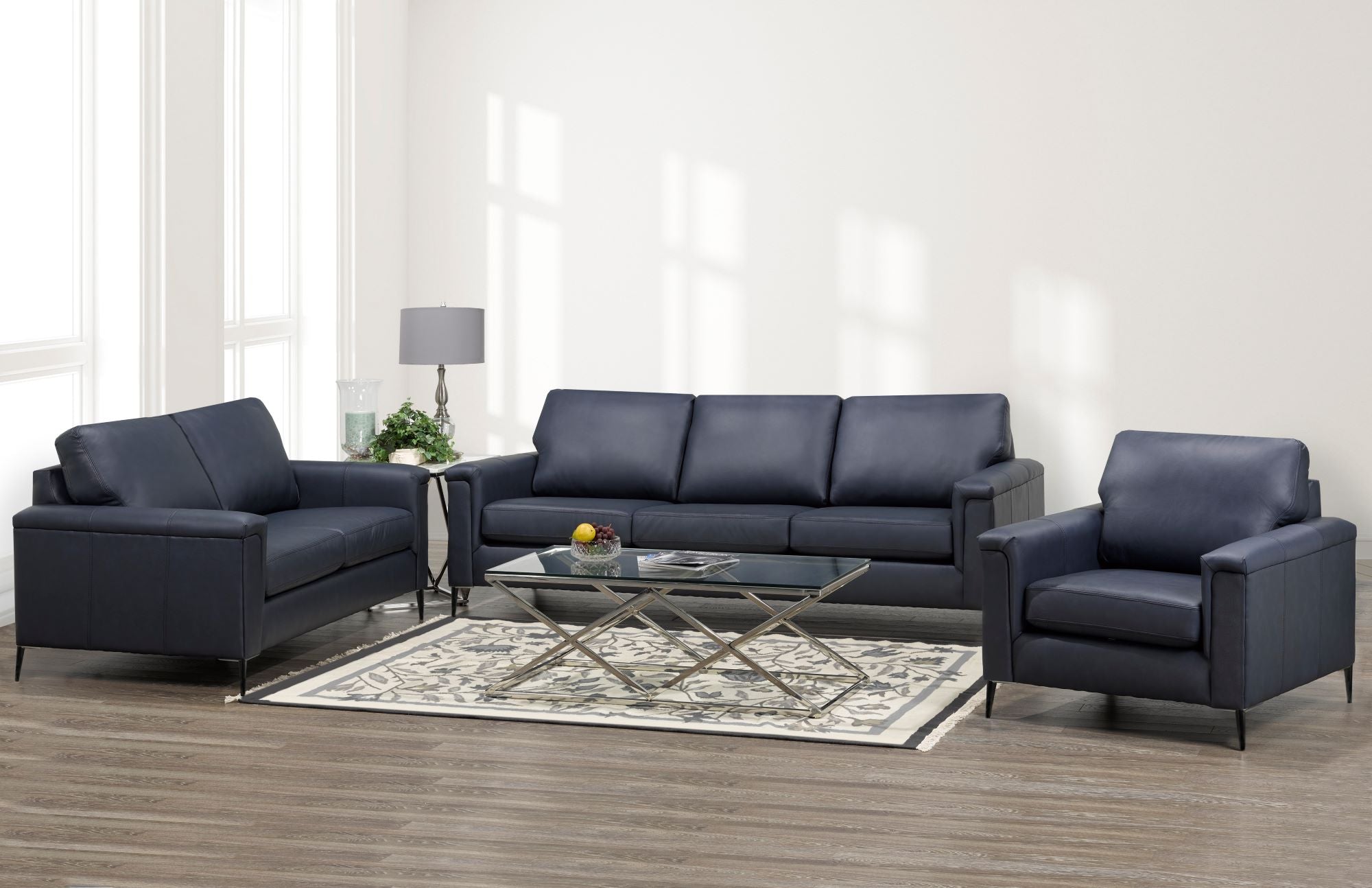 Canadian Made Genuine Top Grain Leather Zurick Navy Sofa Collection 4414