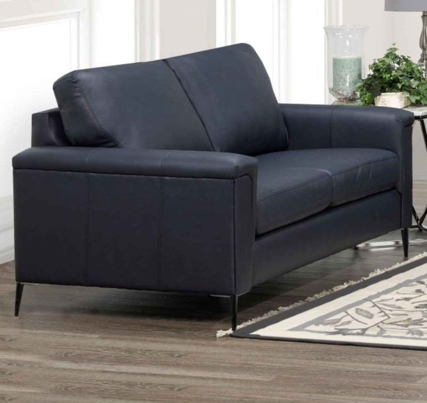 Canadian Made Genuine Top Grain Leather Zurick Navy Loveseat 4414