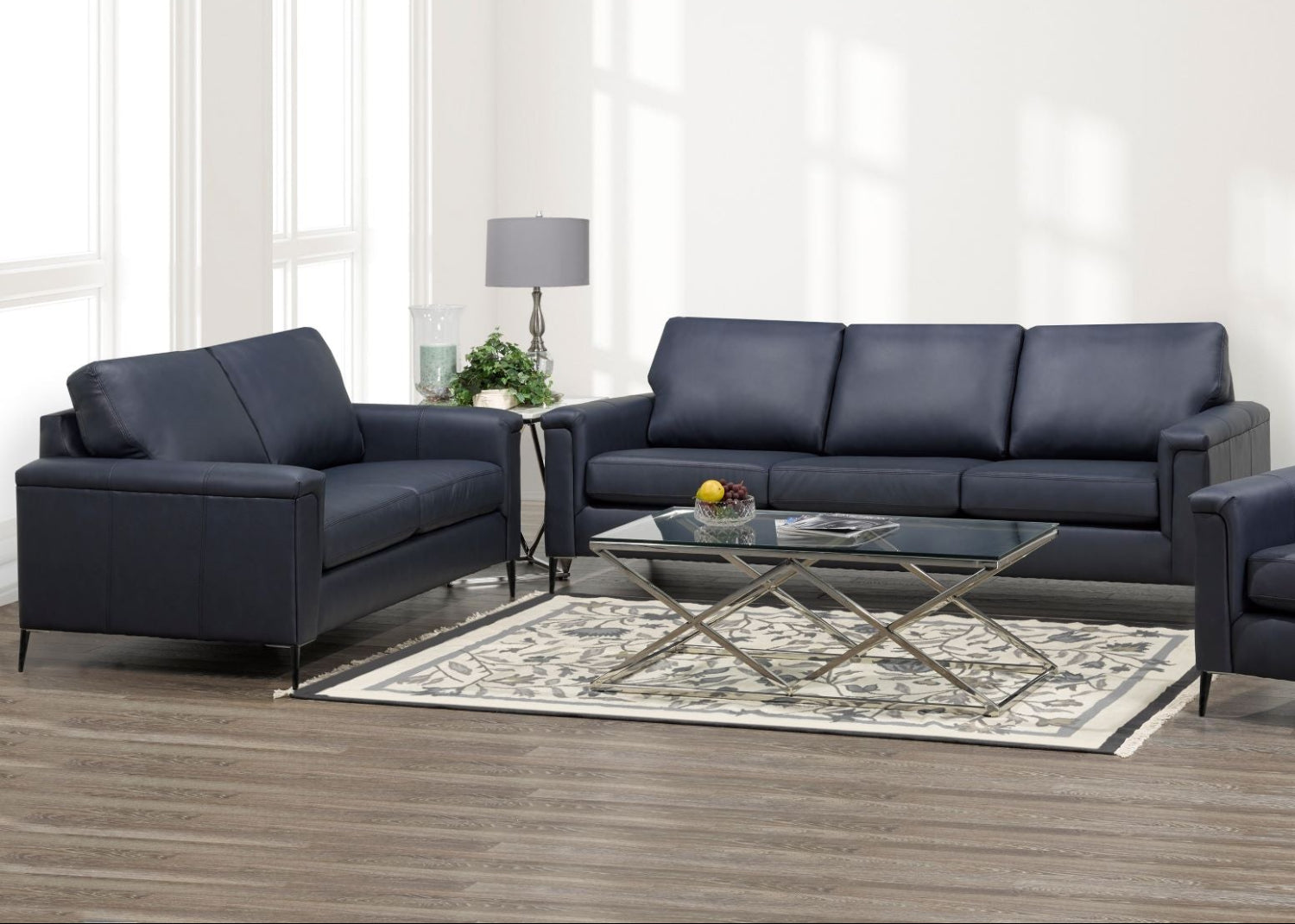 Canadian Made Genuine Top Grain Leather Zurick Navy Sofa 4414