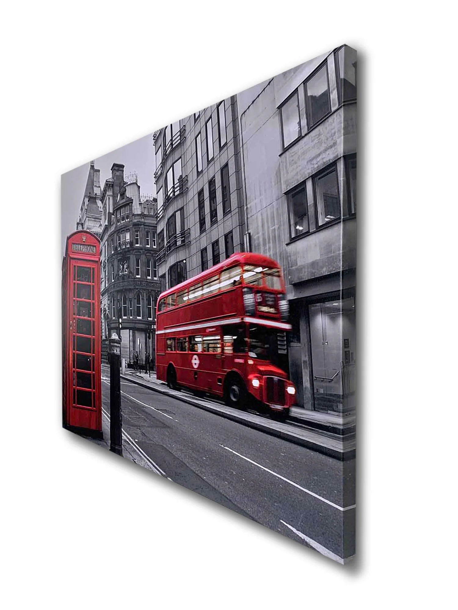 Iconic Red Double Decker Bus & Phone Booth Canvas Art 36" x 48"