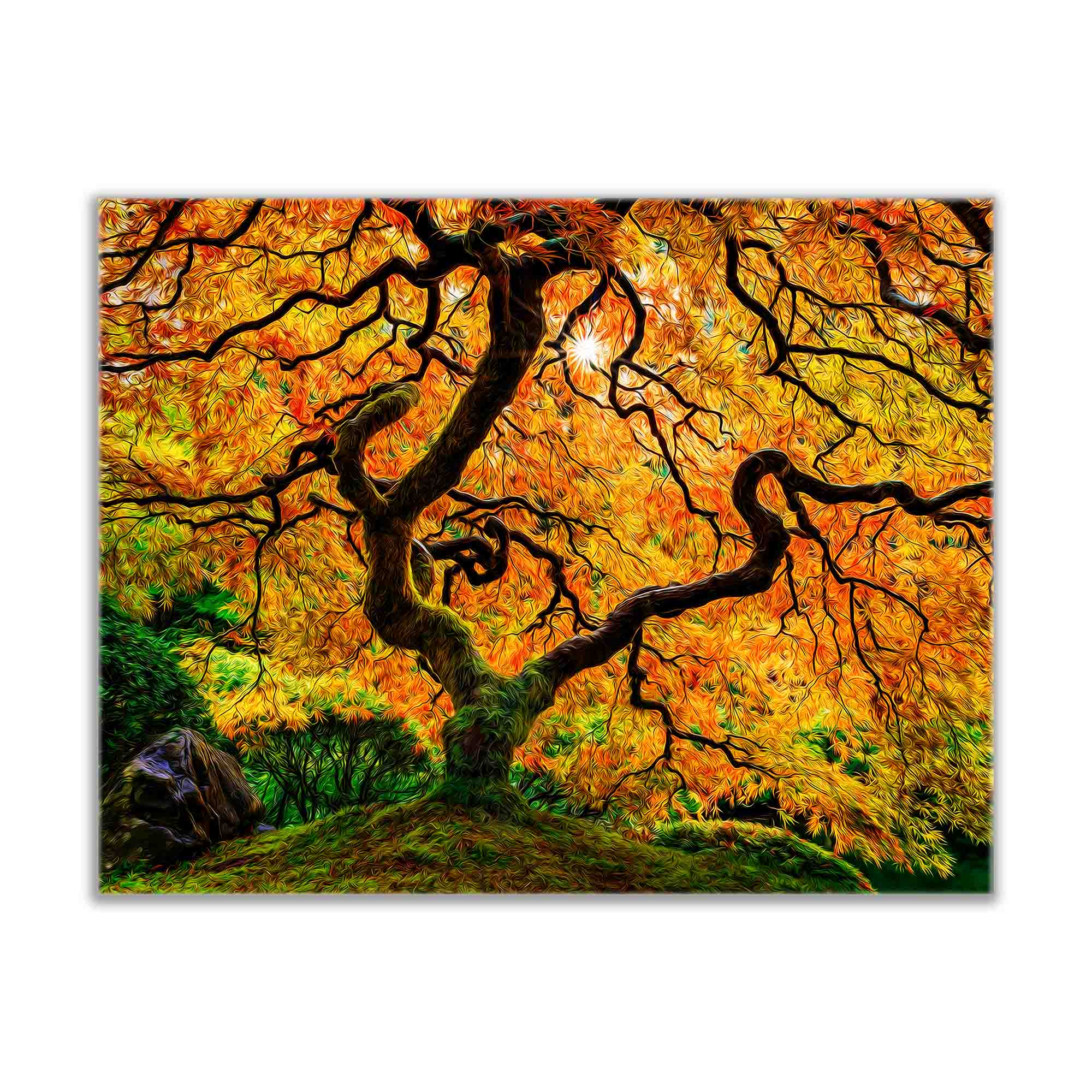 Oil Paint Artistic Tree with Multi Color Shimmering Top Coat 36" X 48"