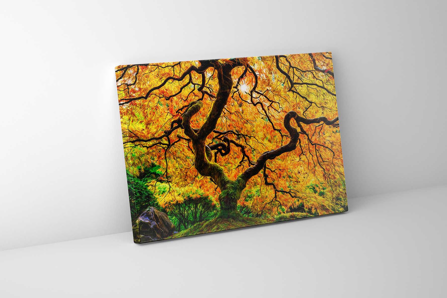 Oil Paint Artistic Tree with Multi Color Shimmering Top Coat 36" X 48"