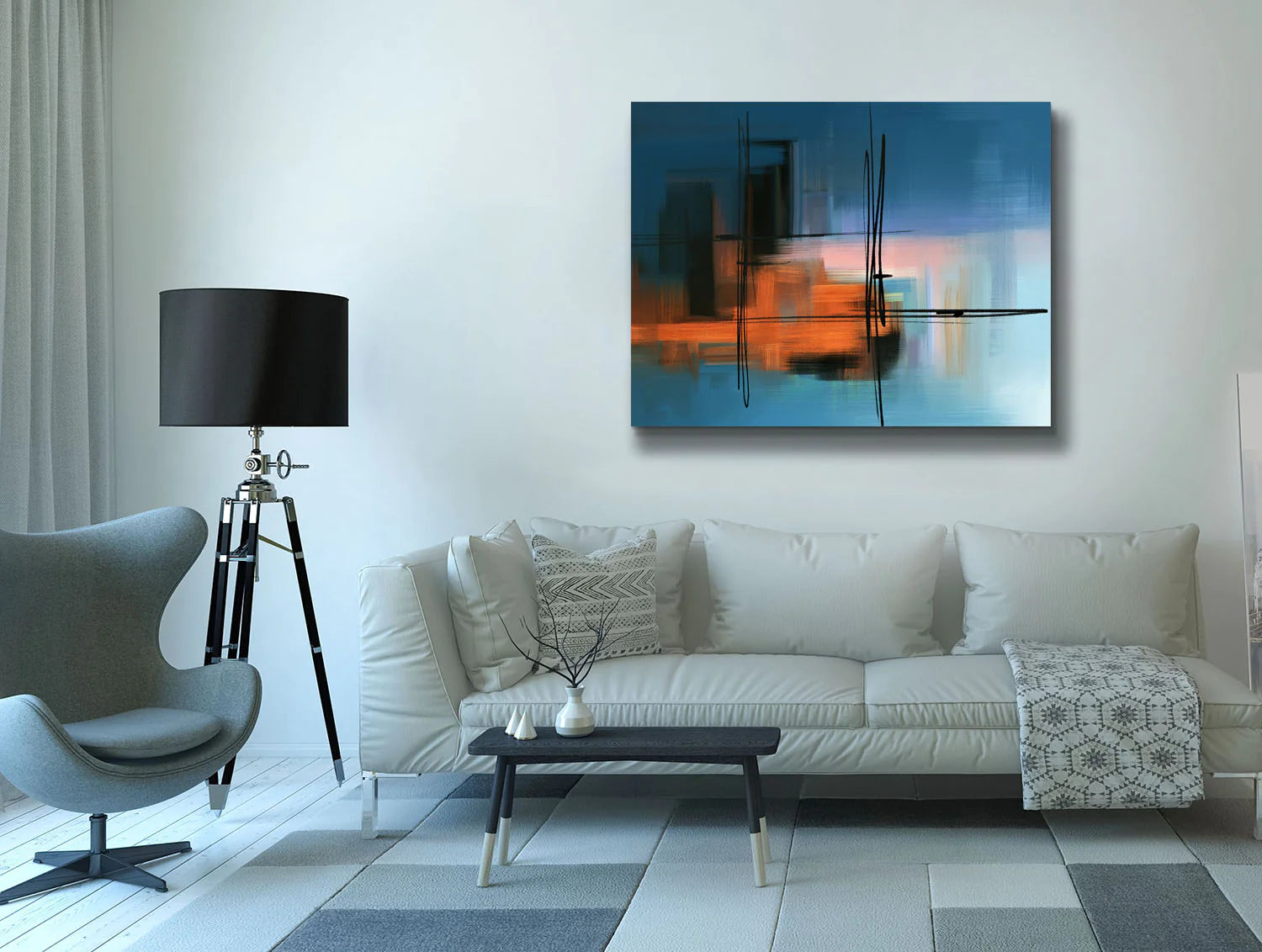 Hues of Blue Abstract Fine Art Canvas 36" x 48"