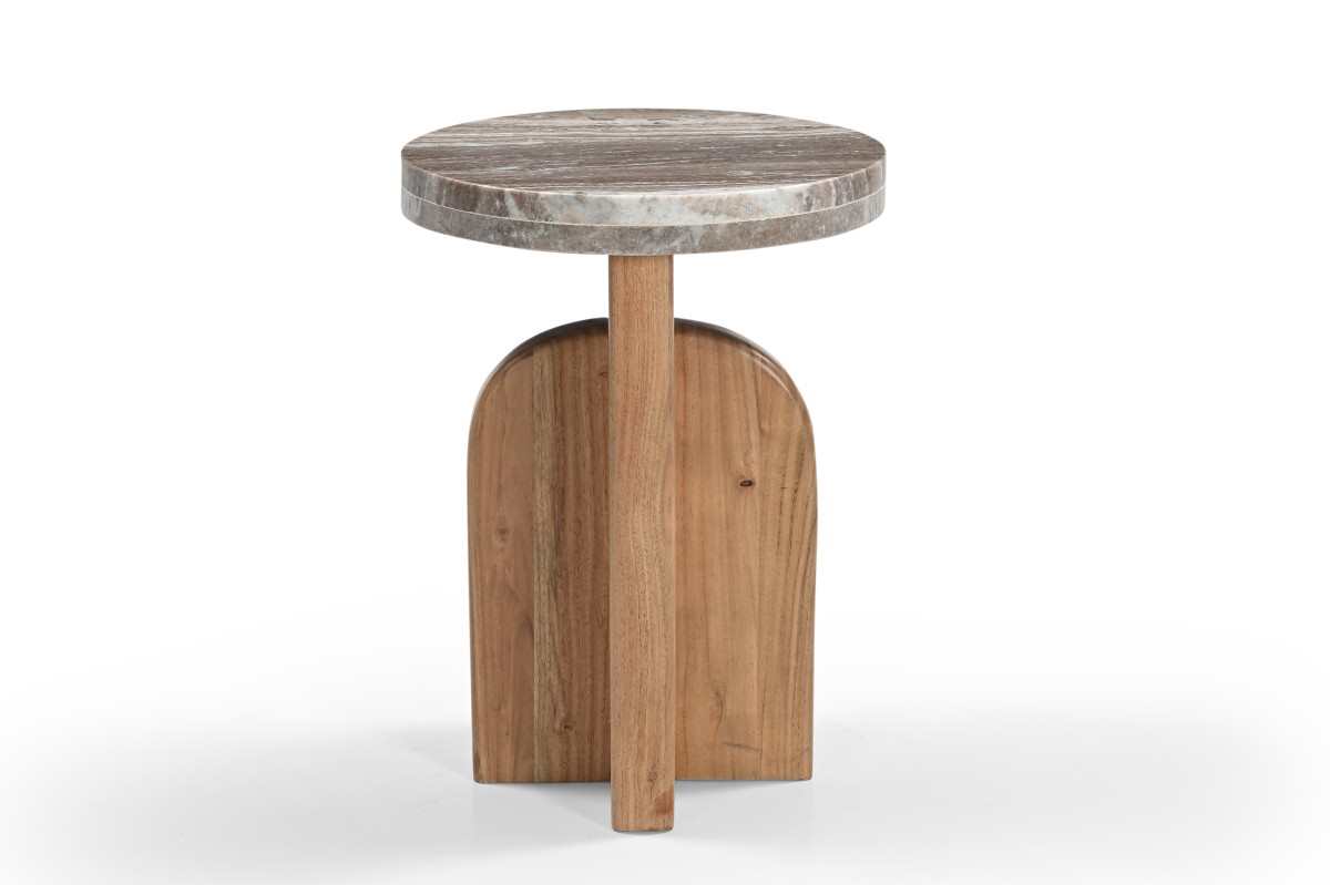 Westport Round Wooden Accent Table With Marble Top Natural 4916