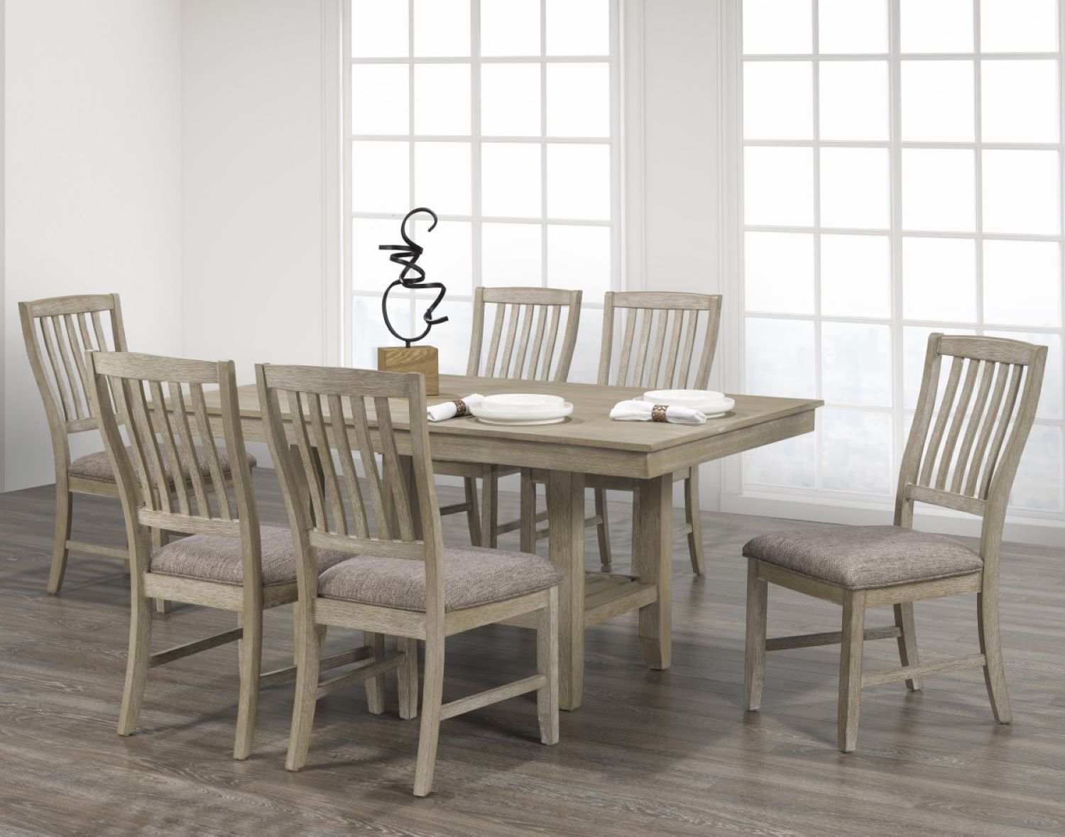 Victory Solid Wood Dining Table With 6 Chairs Champagne 4924