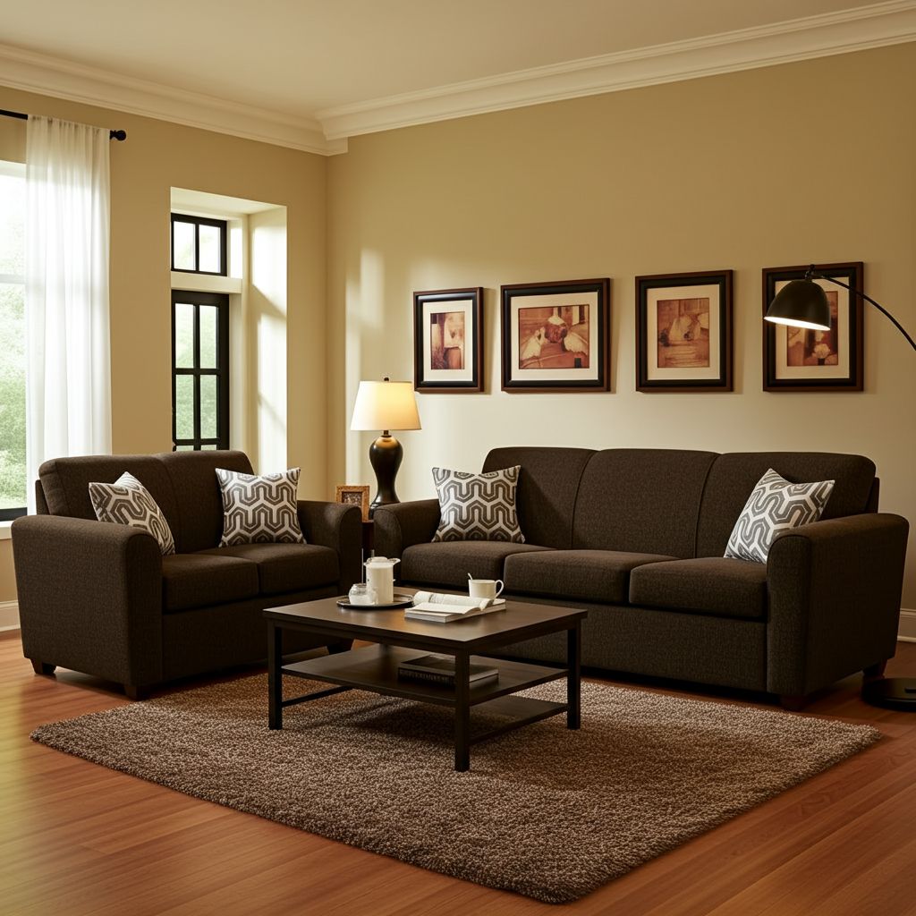 Canadian Made Sofa and Loveseat in Brilliant Chocolate Fabric 5005