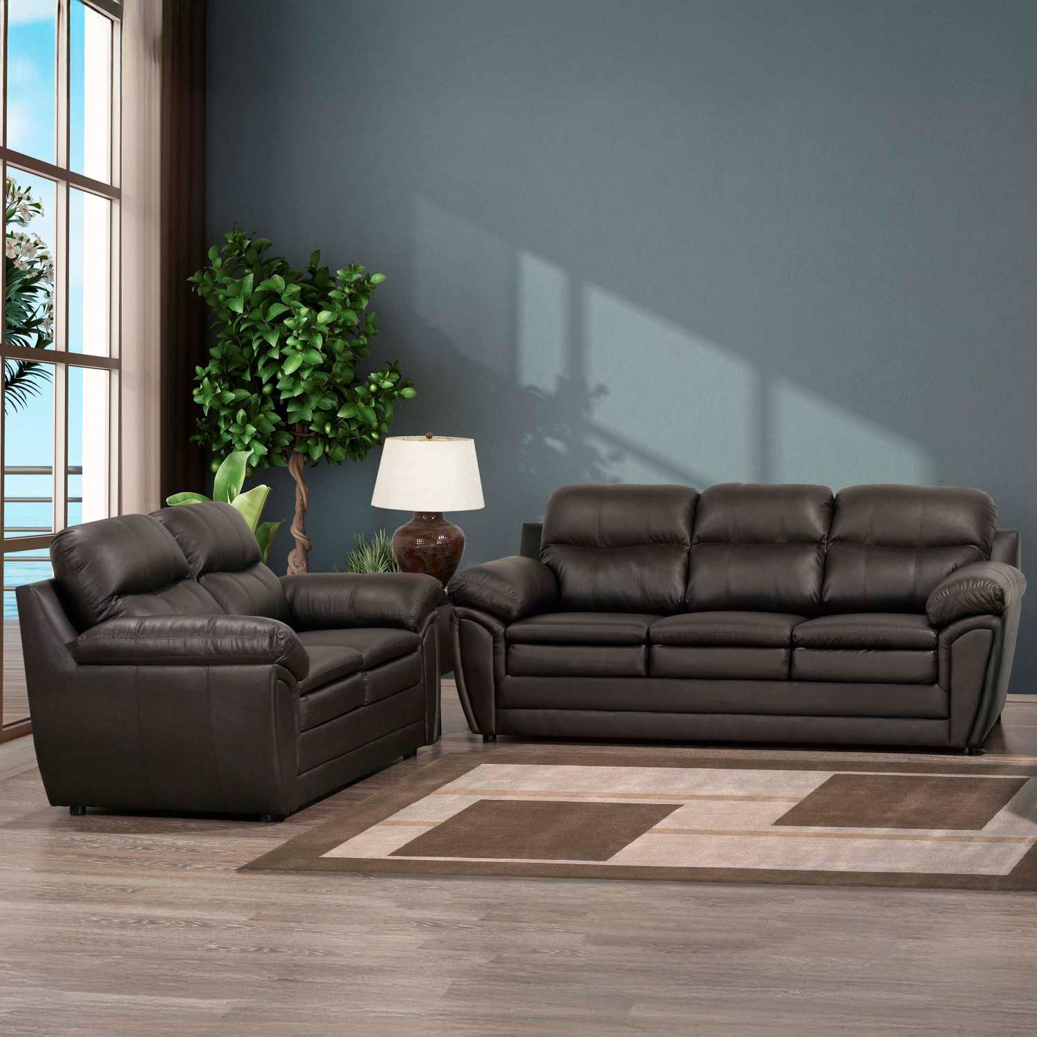 Canadian Made Black Gel Leather Sofa Set 5000