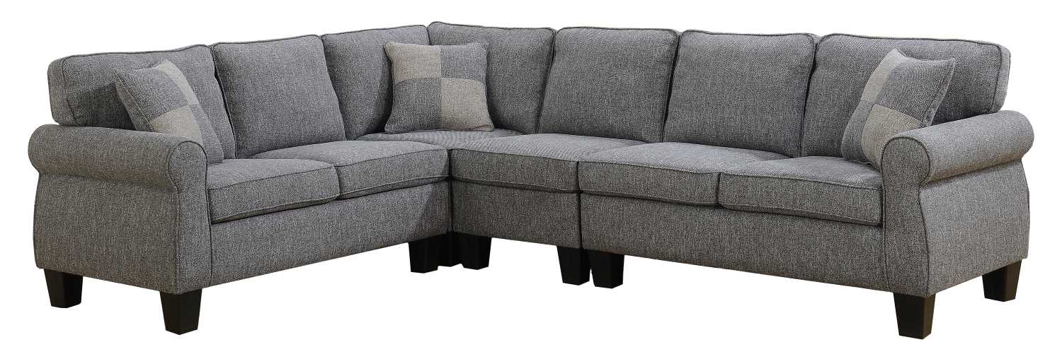 Grey Fabric Sectional Sofa With Moveable Armless Chair C-5351