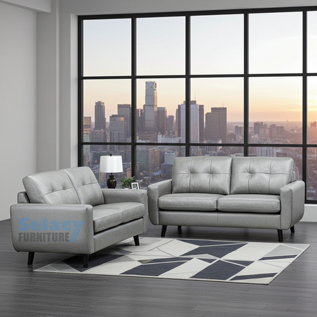 Canadian Made Genuine Leather Zurick Steelgrey Sofa Set 5543