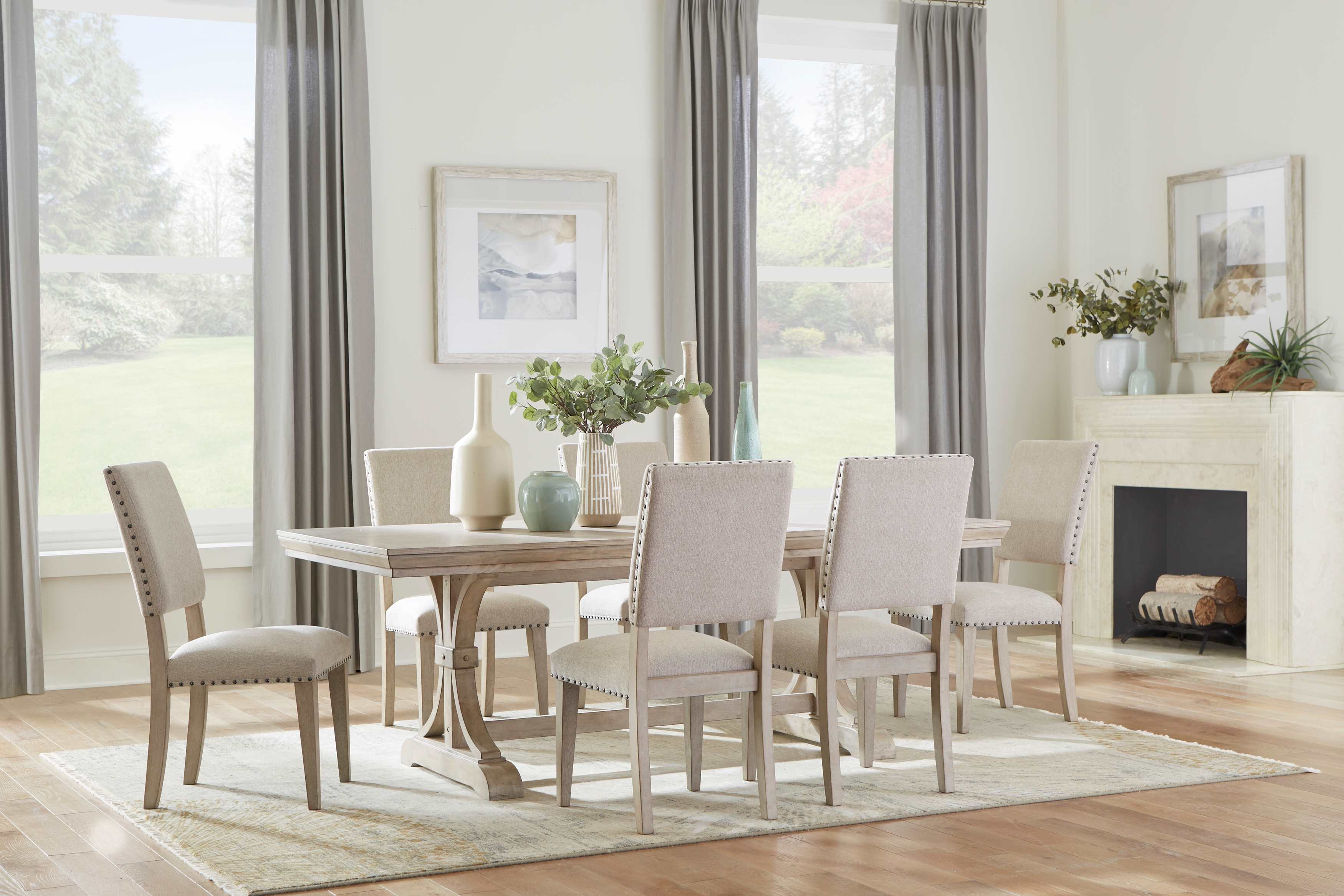 Fallon Weathered Beige Finish Dining Set 5814