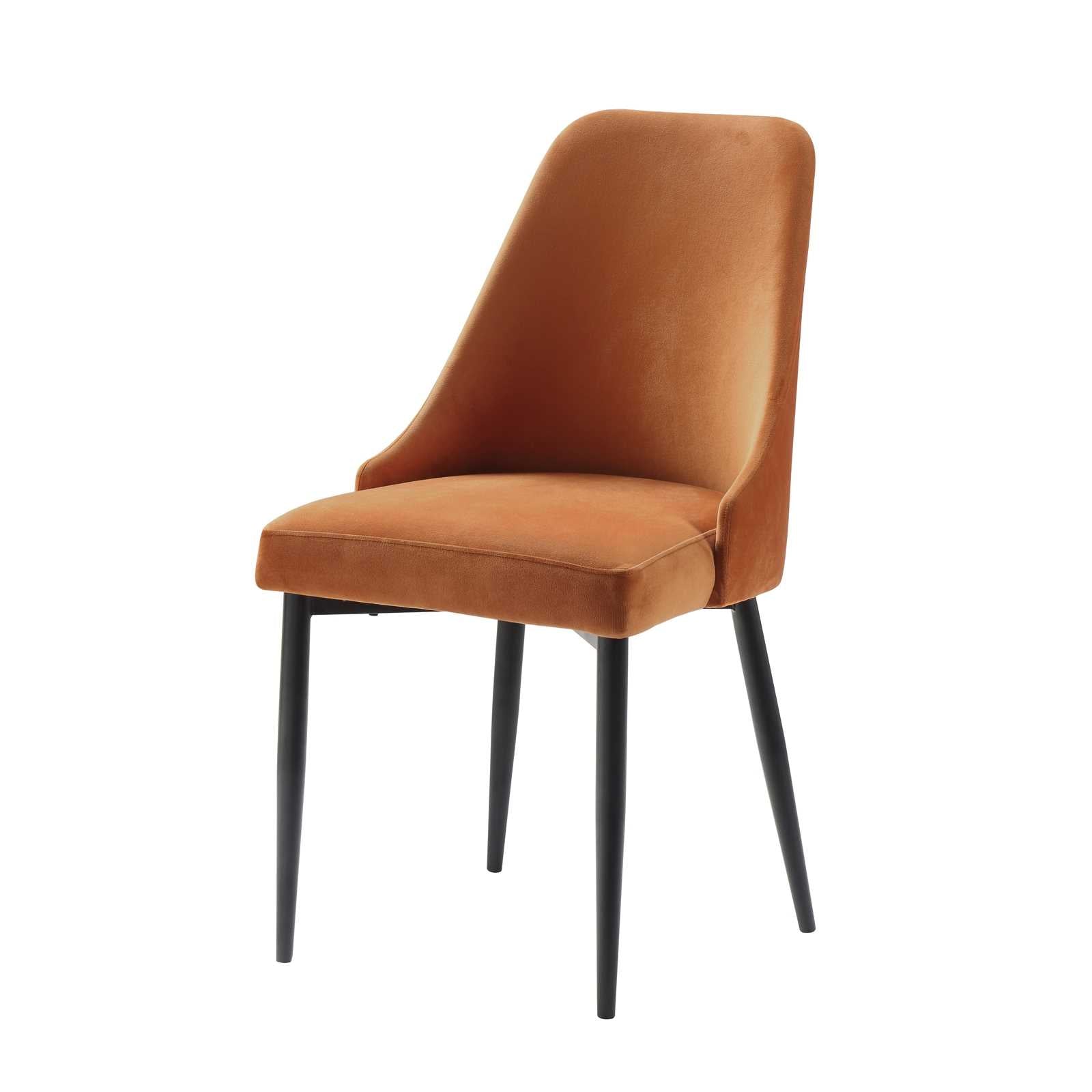 Keene Orange Velvet Dining Chair with Black Metal Legs Set of 2 5817