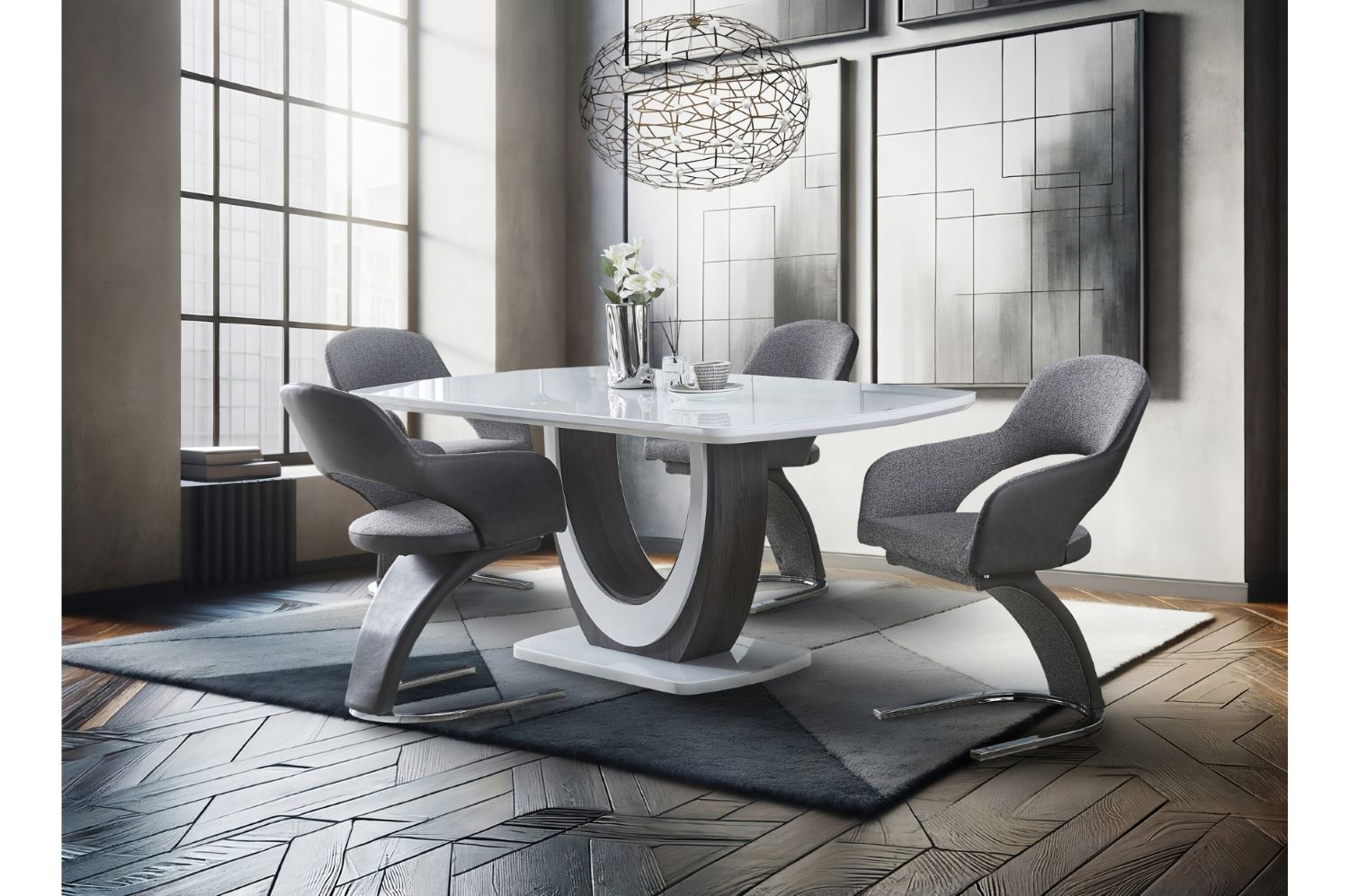 London U-Shaped Pedestal Base Dining Set 5922