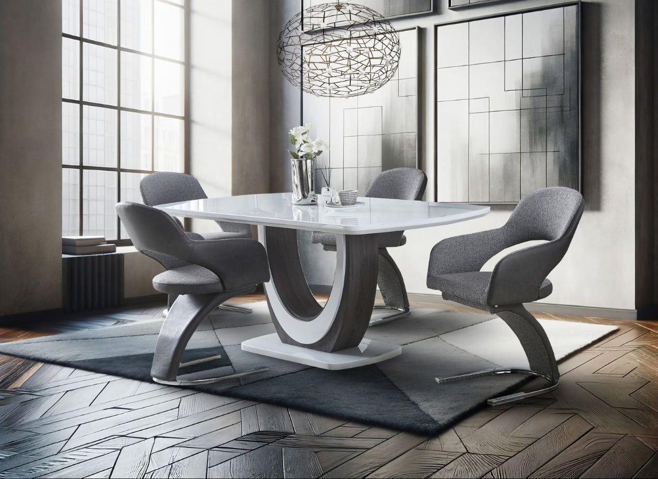 London U-Shaped Pedestal Base Dining Set 5922