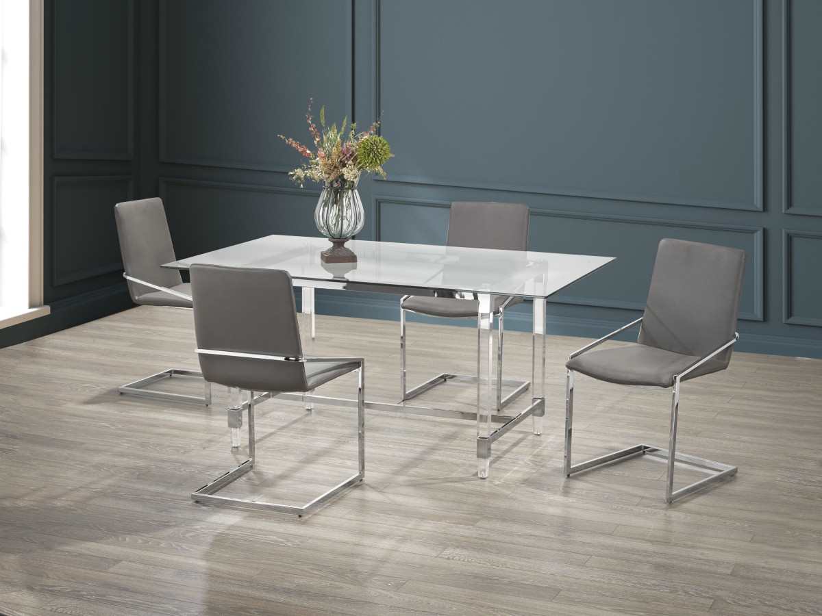 Rectangular Glass Dining Table With 4 Gray Chairs 61537