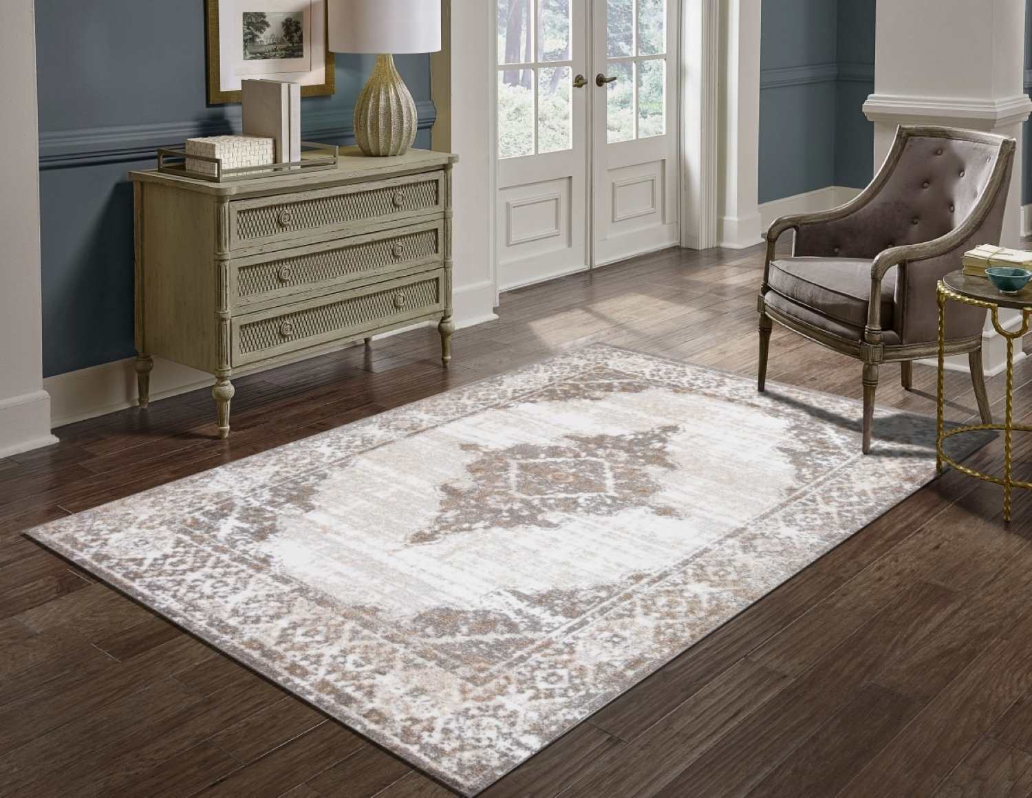 5x8 Grey / Cream Area Rug 71946