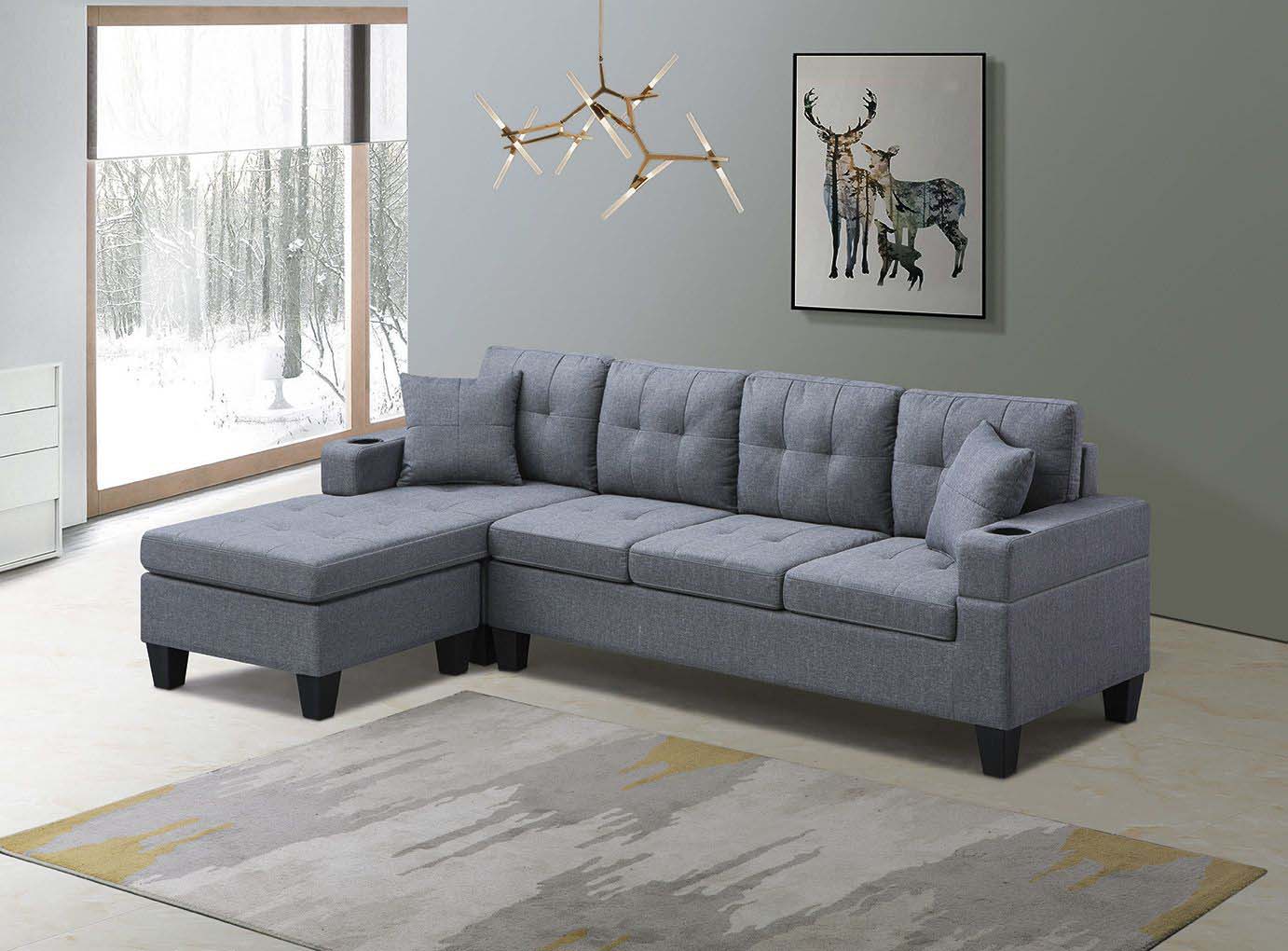 Reversible Sectional Sofa Grey Fabric 6212