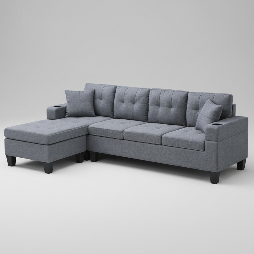 Gray sectional sofa on a light gray background