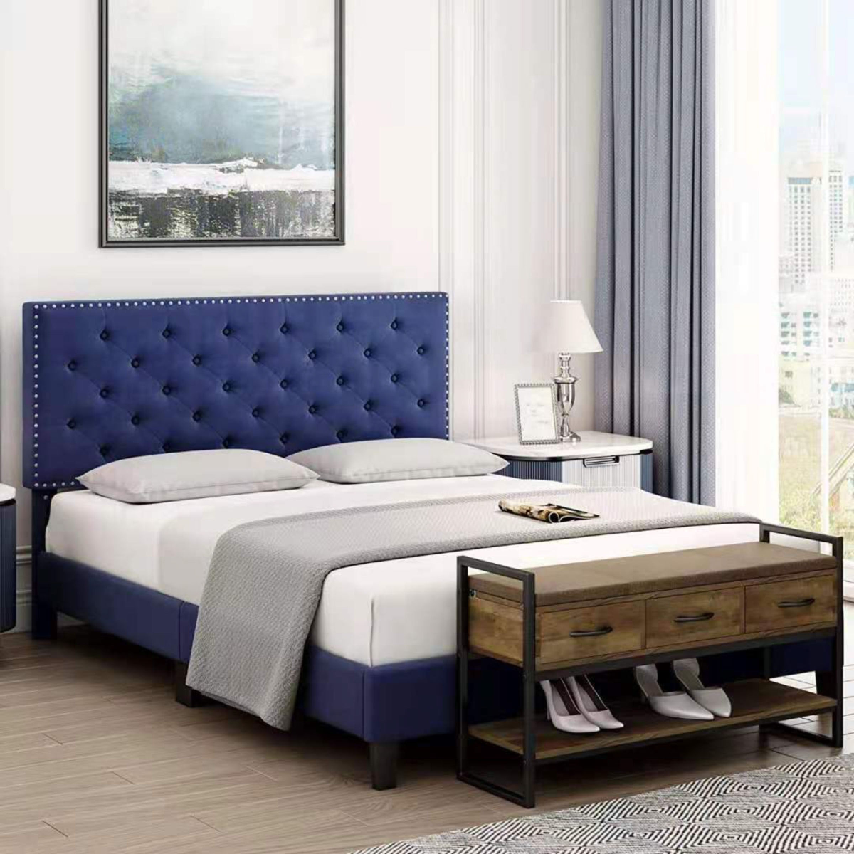 Ruby Velvet Bed Frame Blue