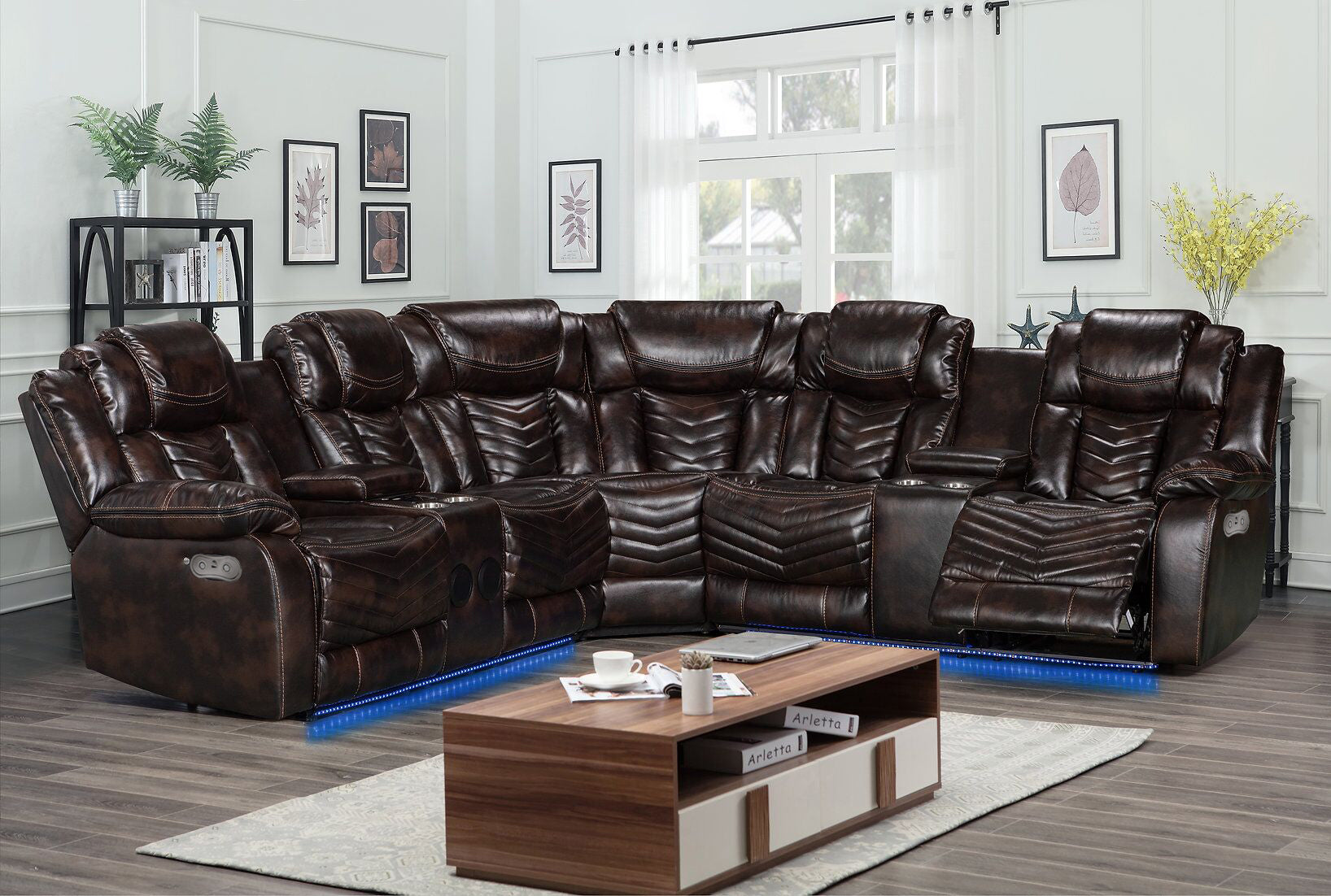 Rick Sectional Recliner Sofa - Brown Air Leather