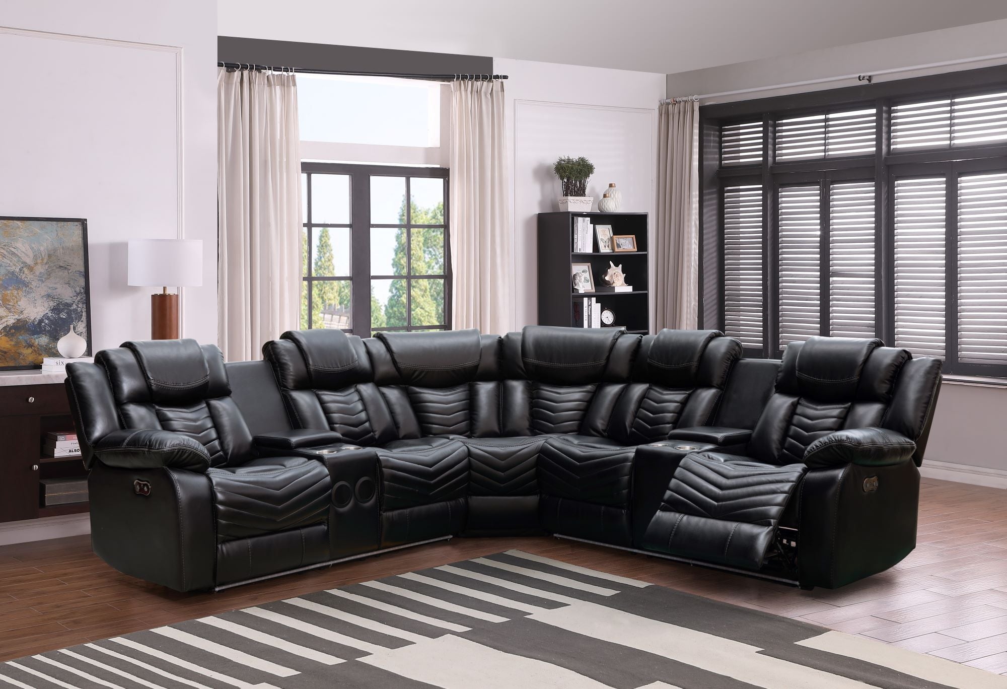 Rick Sectional Recliner Sofa - Black Air Leather