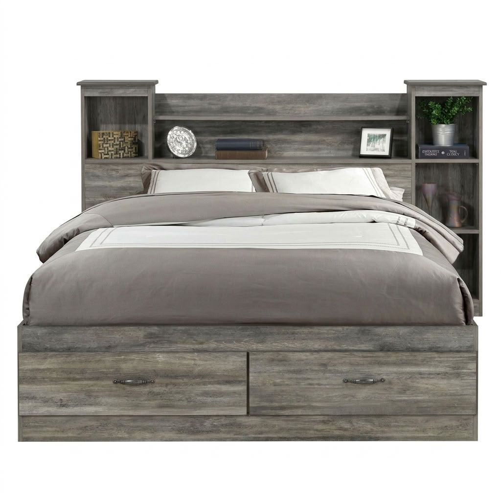 Canadian Made Wooden Bed Suede Grey 6730