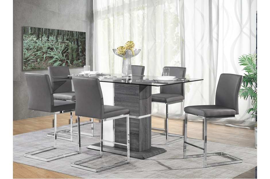 Shirelle Counter Height Table with 6 Grey Counter Chair 6826