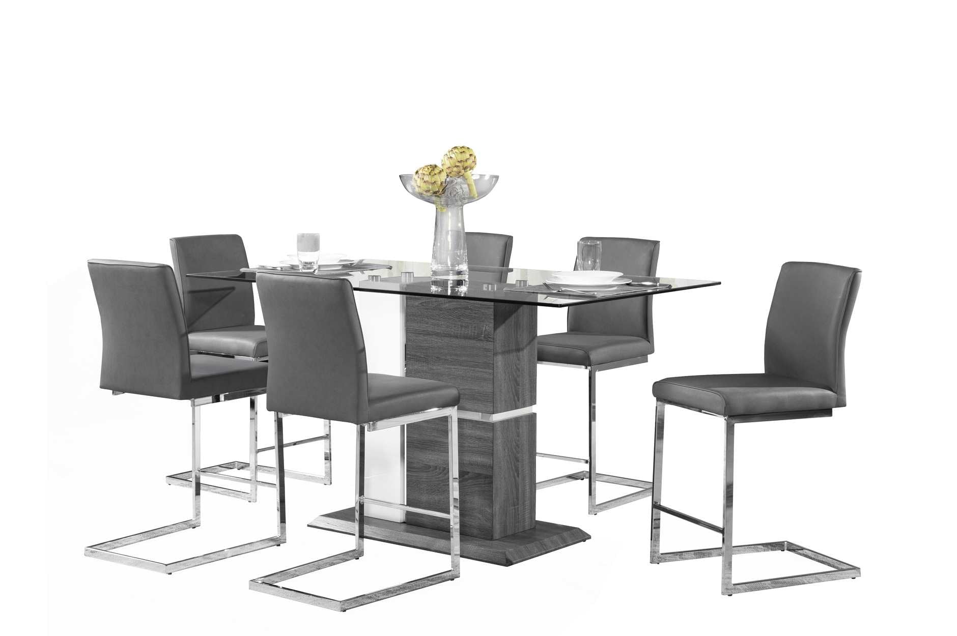 Shirelle Counter Height Table with 6 Grey Counter Chair 6826