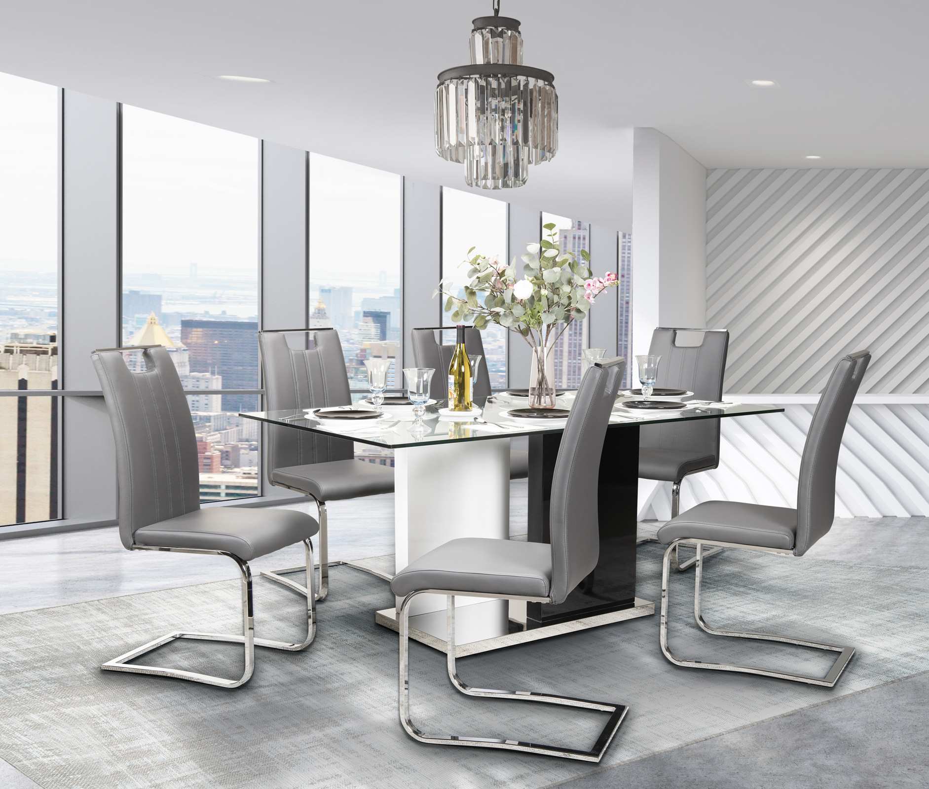 Libra Glass Dining Table With Grey Chairs 6848-67/738S4