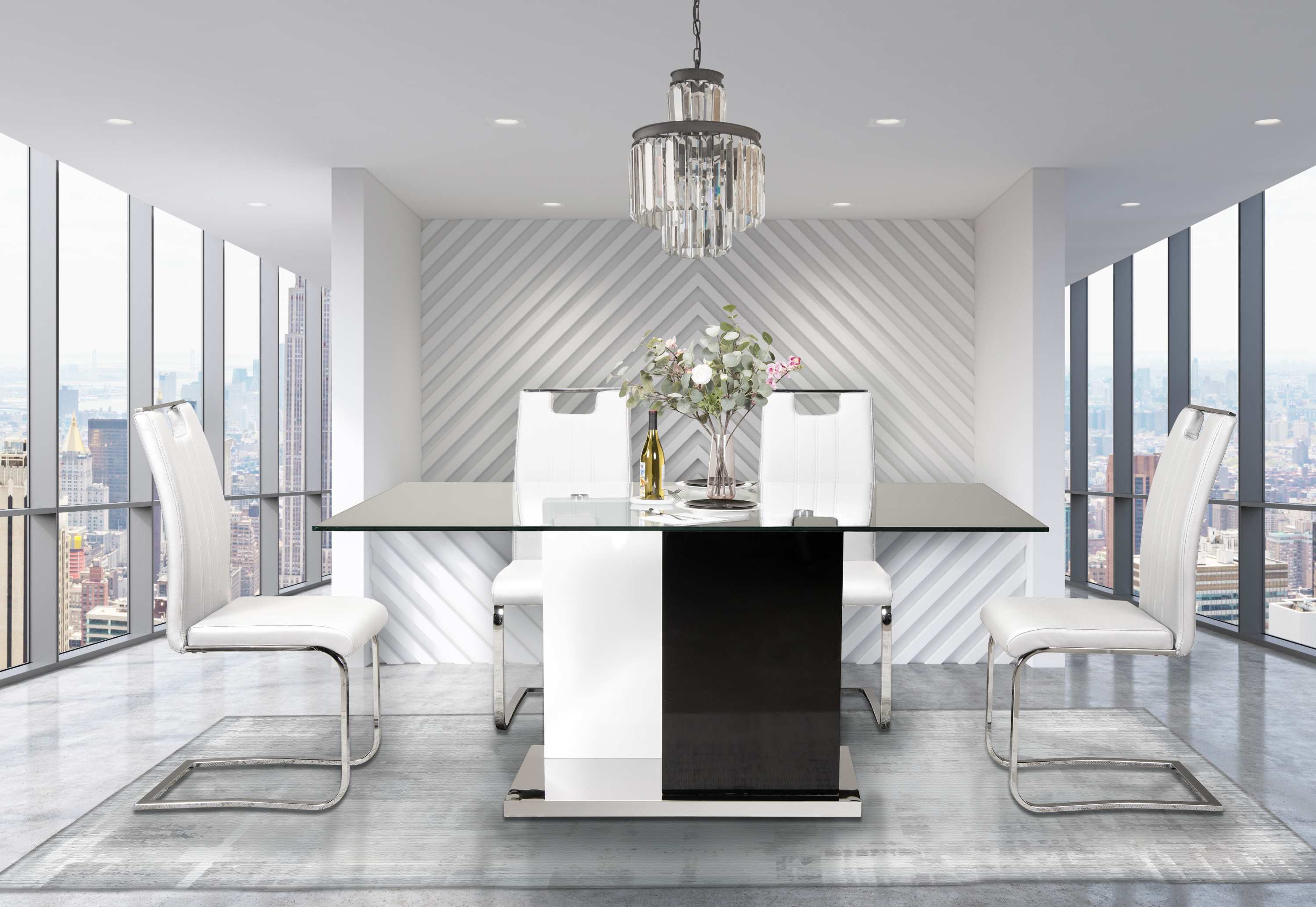 Libra Glass Dining Set With White Chairs 6848-67/738S4