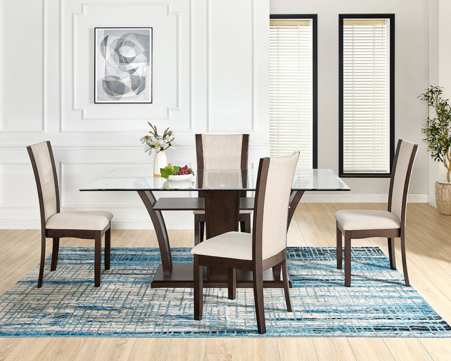 Aria Glass Dining Table With 4 Chairs Espresso 71545