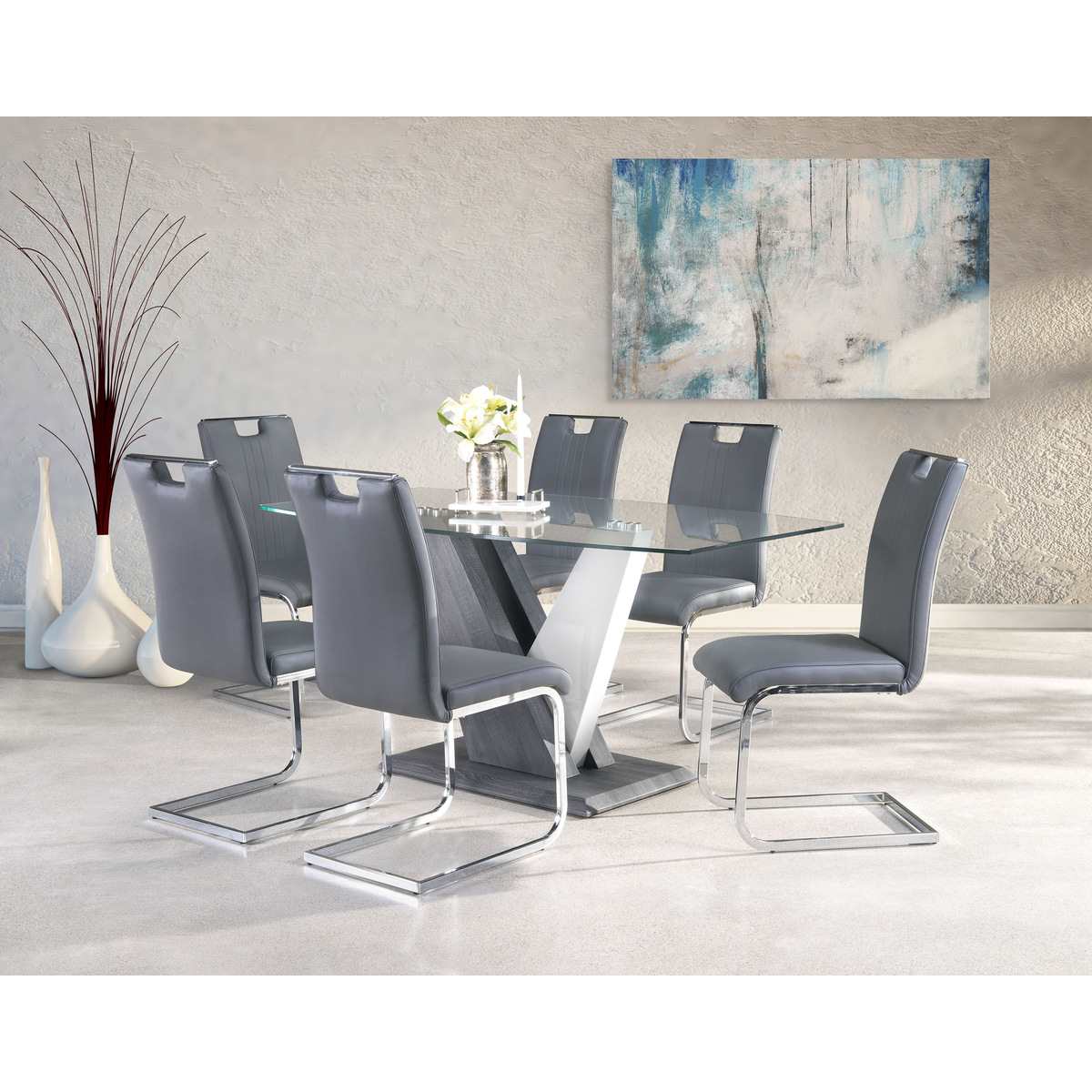 Baxter Glass Dining Table In Grey & White Finish 7383-63