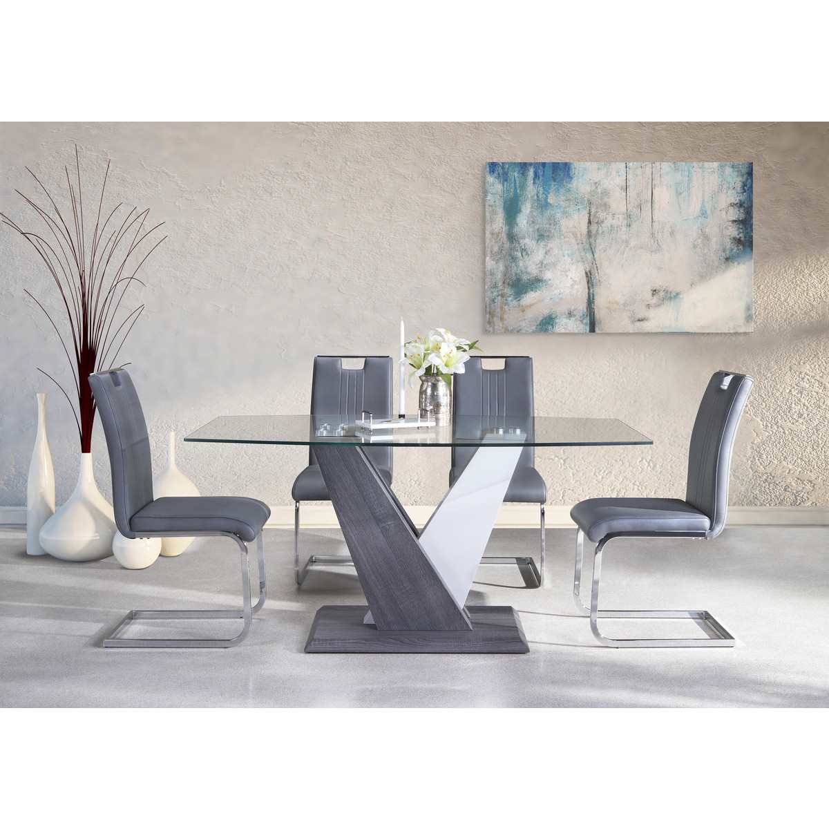 Baxter Glass Dining Table With Grey Chairs 7383-63/738S4
