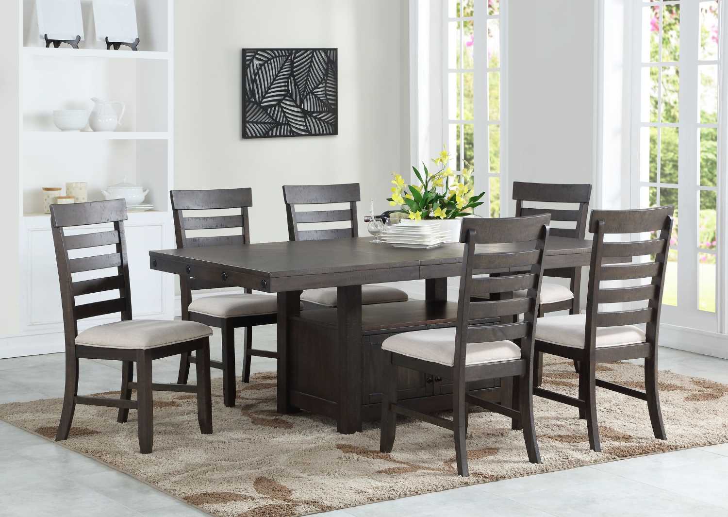 Ediva Extendable Storage Wooden Dining Table With 6 Chairs Espresso TN-270-7