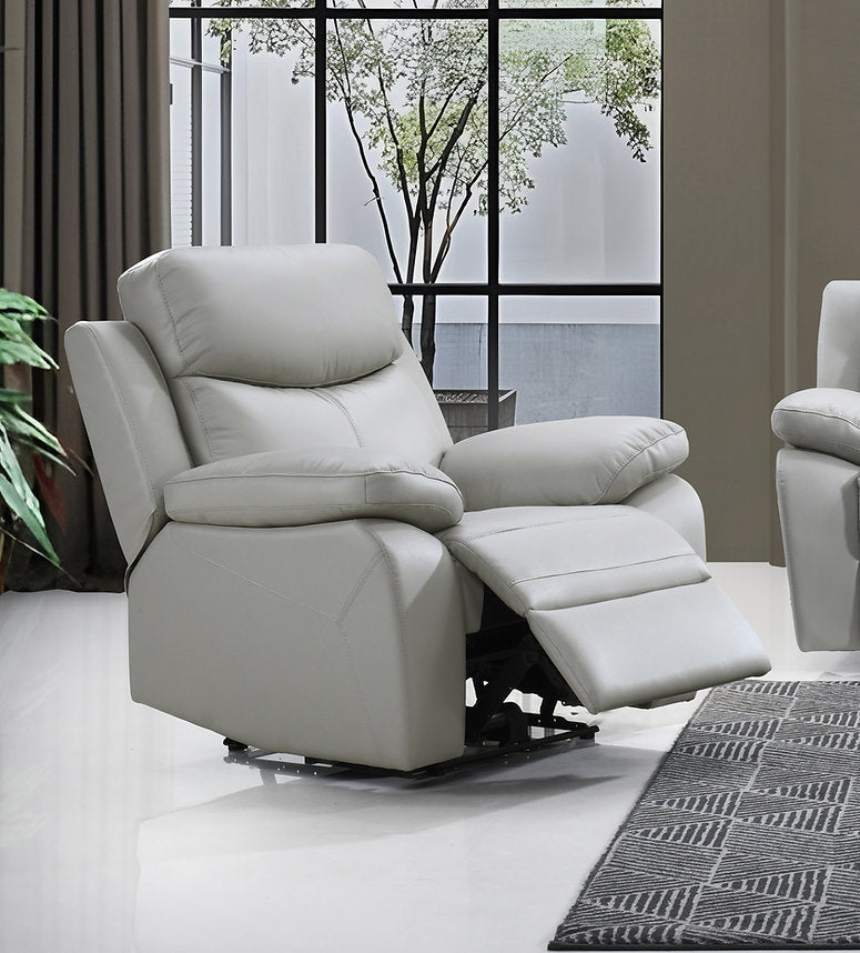 Light Grey Genuine Leather Power Recliner Sofa Set 8130