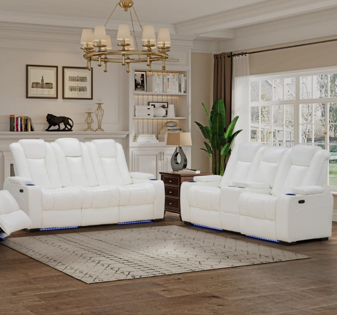 Transformer Dual Power LED Recliner Sofa Collection White 1942