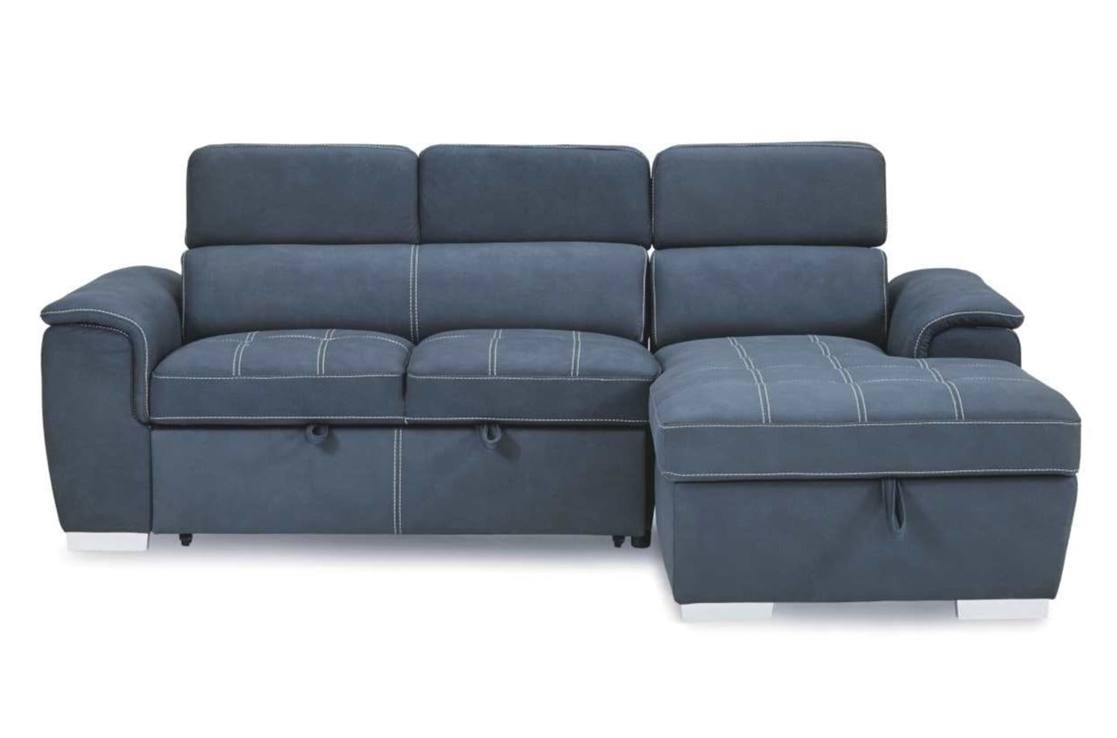 Ferriday Blue Fabric Sectional Sofa Bed with Right Storage Chaise 8228