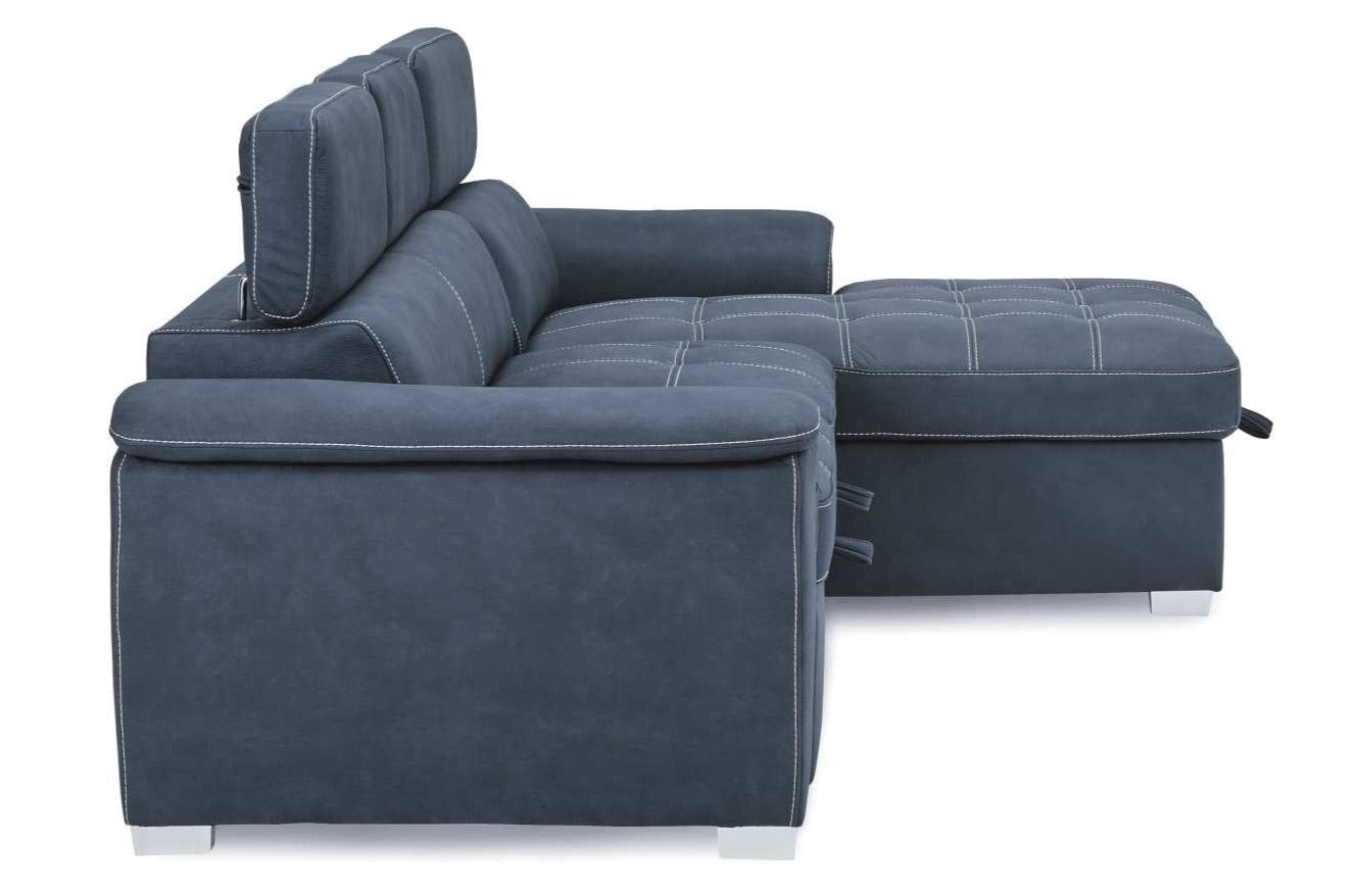Ferriday Blue Fabric Sectional Sofa Bed with Right Storage Chaise 8228