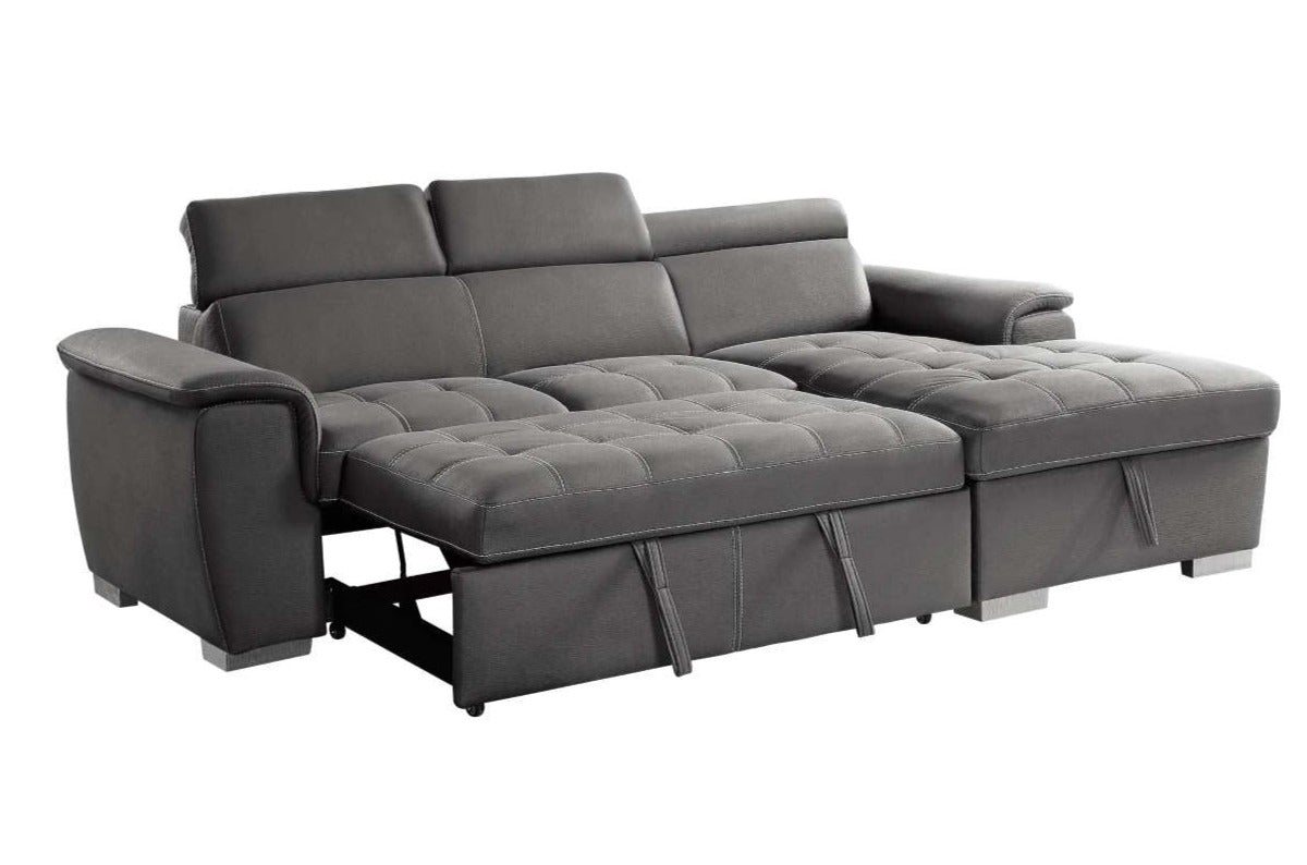 Ferriday Grey Fabric Sectional Sofa Bed with Right Storage Chaise 8228
