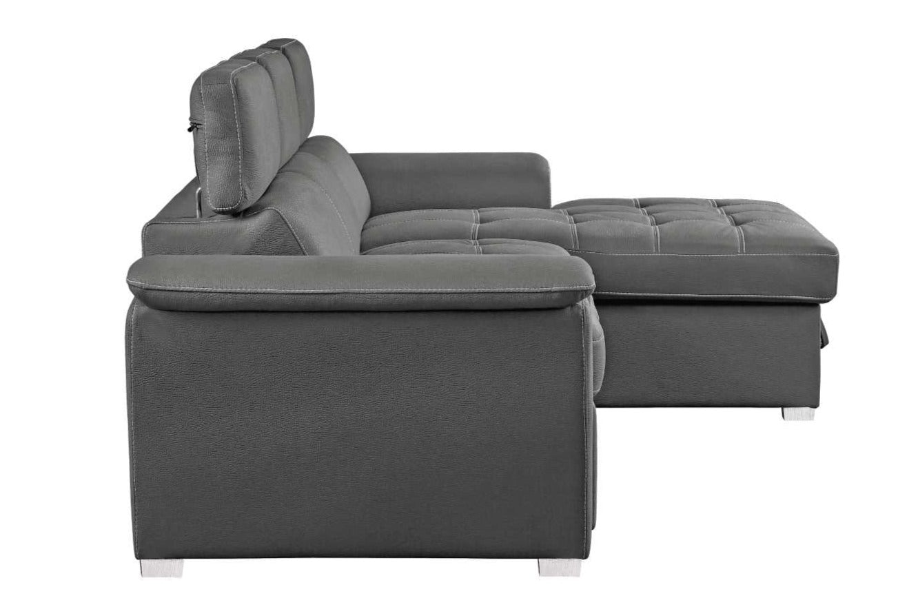 Ferriday Grey Fabric Sectional Sofa Bed with Right Storage Chaise 8228