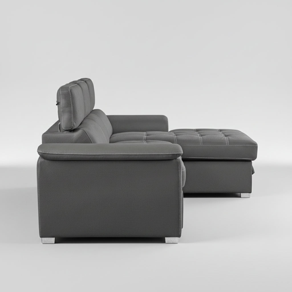 Ferriday Grey Fabric Sectional Sofa Bed with Right Storage Chaise 8228