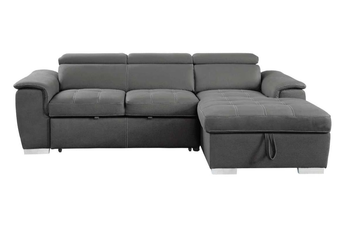 Ferriday Grey Fabric Sectional Sofa Bed with Right Storage Chaise 8228