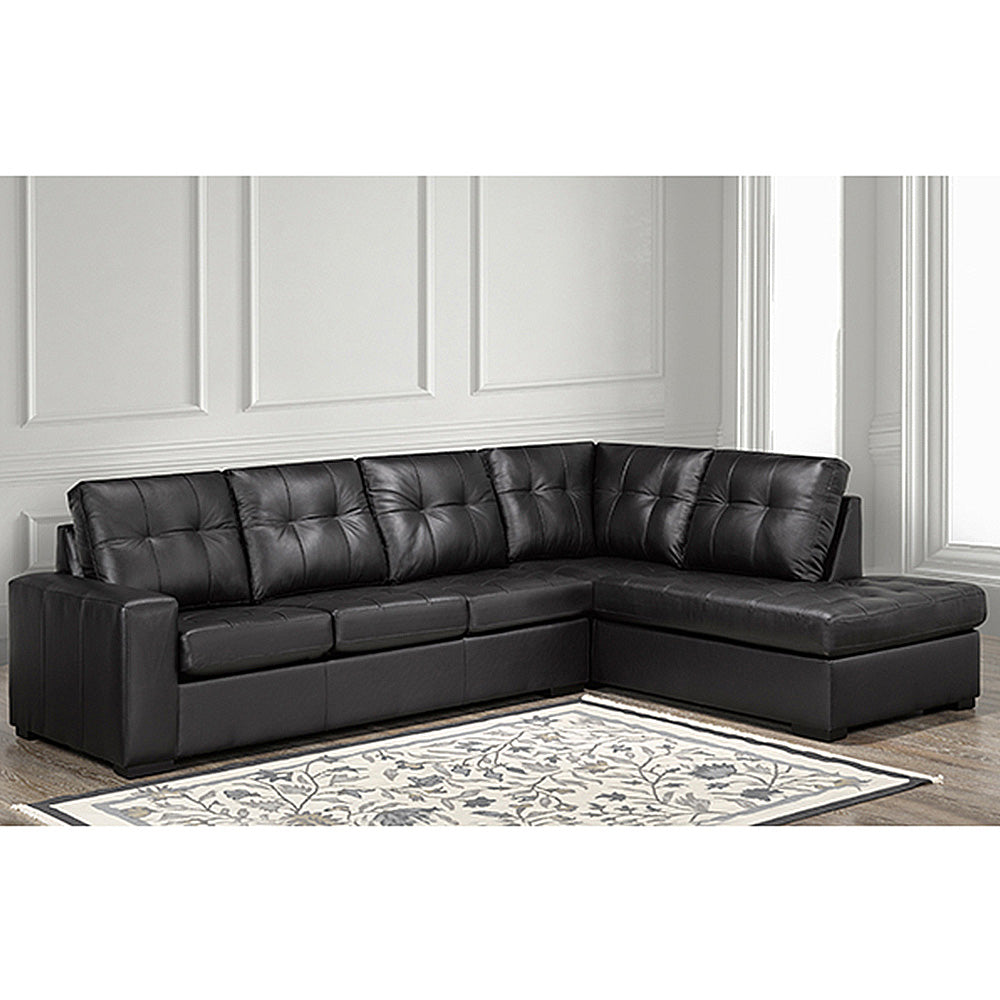 Genuine Leather Canadian Made Zurick Black Sectional Sofa 9883