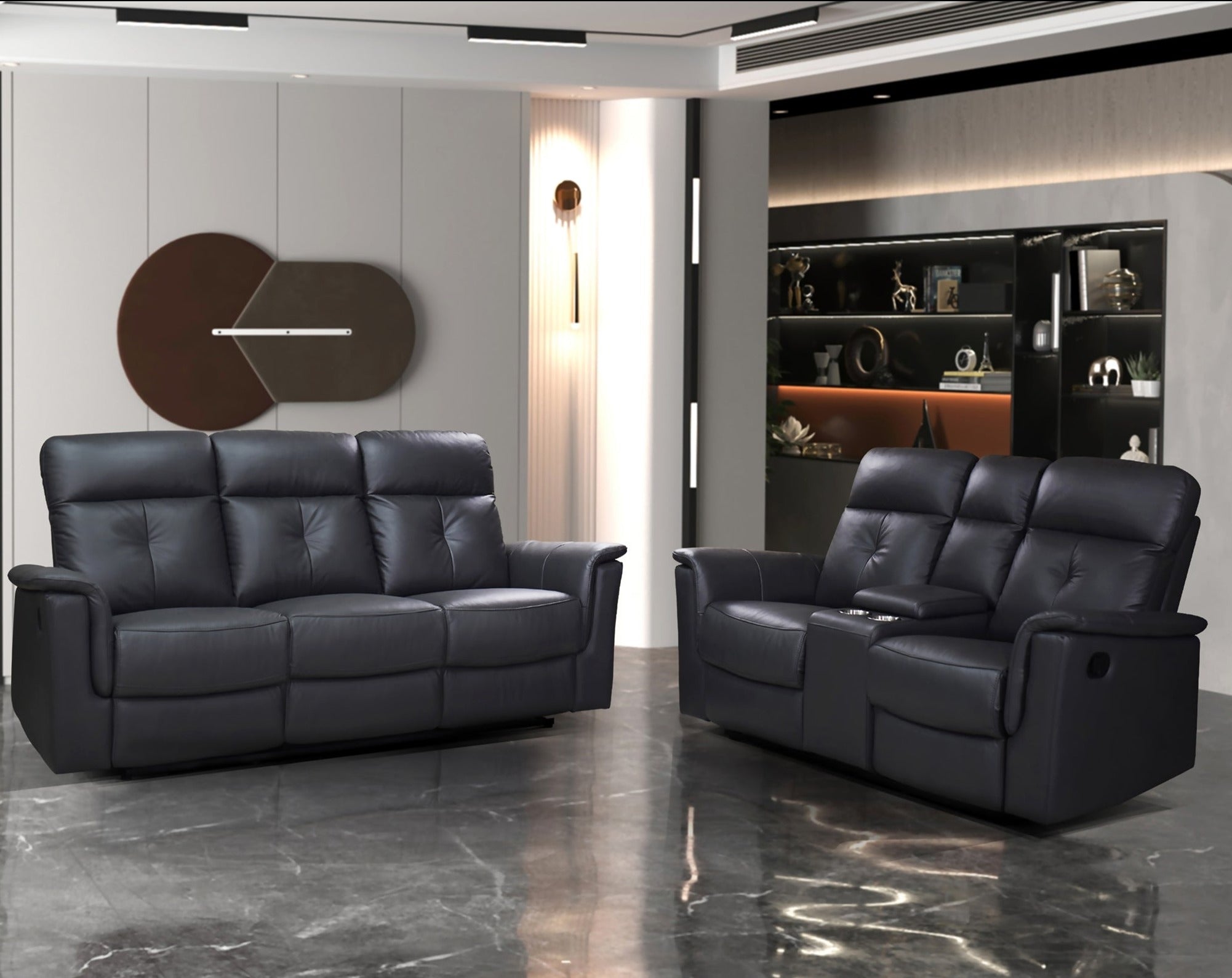 Dark Grey Top Grain Leather Ellesmere Reclining Sofa Collection 99944DGY