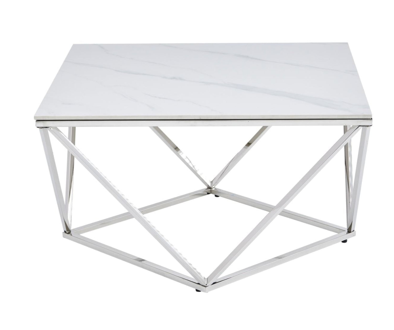 Alfeo Sintered Stone White Coffee Table With Chrome Leg 3694