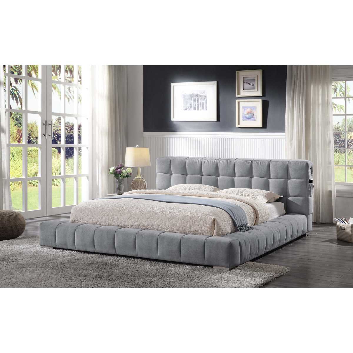 Alina Bed With USB Ports Light Grey 5780