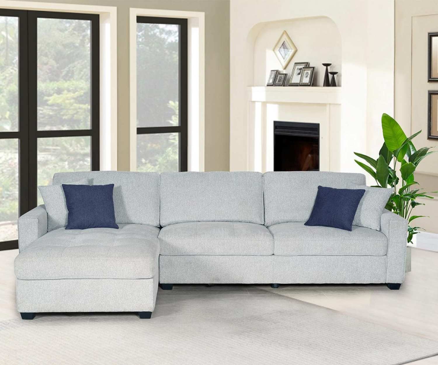 Amaya Reversible Off White Linen Weave Fabric Sectional KMF051