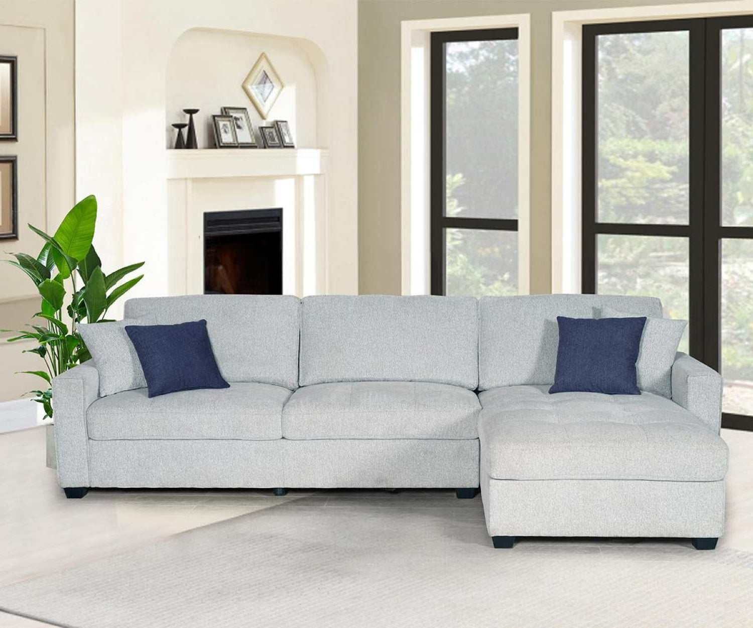 Amaya Reversible Off White Linen Weave Fabric Sectional KMF051