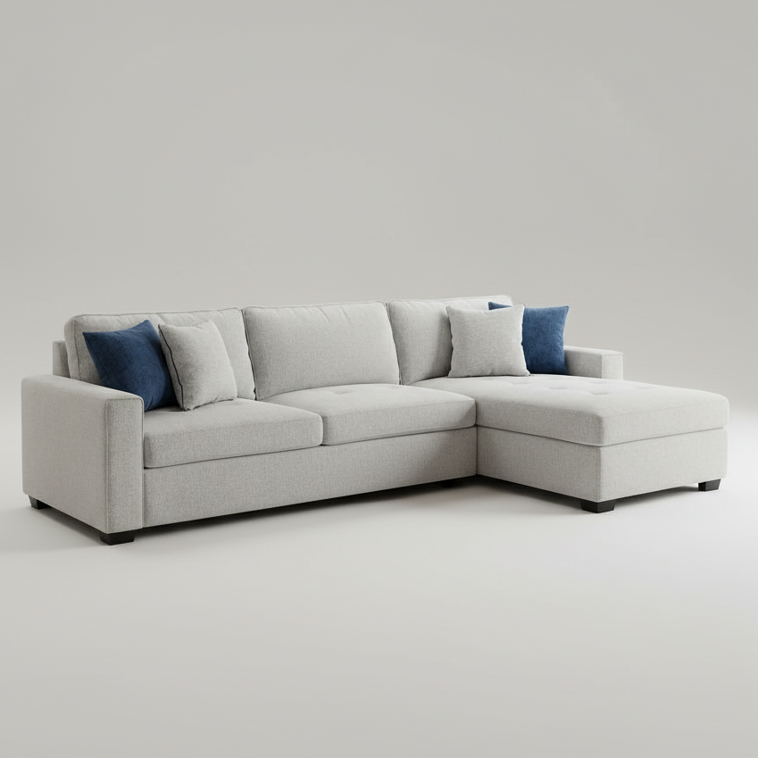 Amaya Reversible Off White Linen Weave Fabric Sectional KMF051