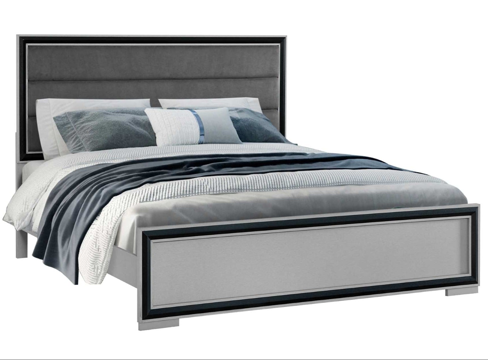 Amelia Silver & Black Bed with Upholstered Headboard