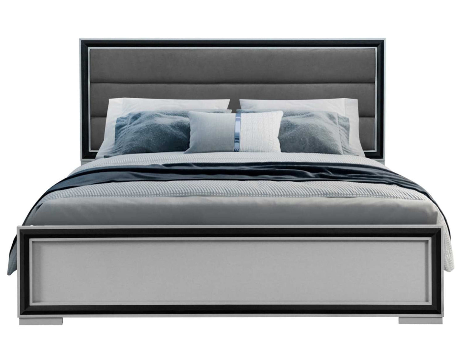 Amelia Silver & Black Bed with Upholstered Headboard